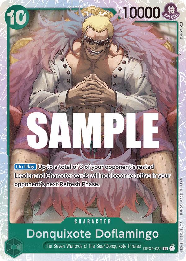 Donquixote Doflamingo One Piece card (OP04-031, Kingdoms of Intrigue)