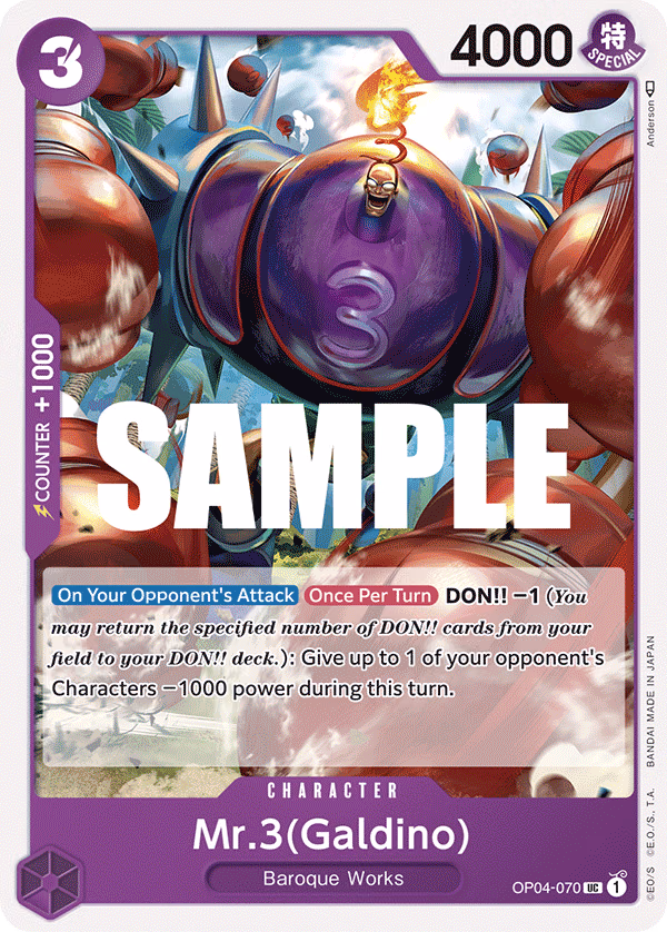 Mr.3(Galdino) One Piece card (OP04-070, Kingdoms of Intrigue)