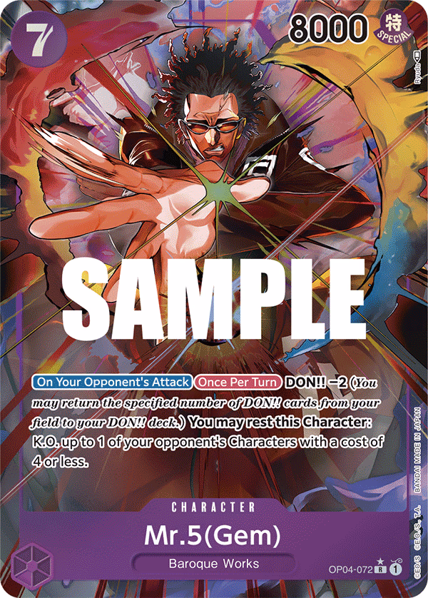 Mr.5(Gem) (Alternate Art) One Piece card (OP04-072, Kingdoms of Intrigue)