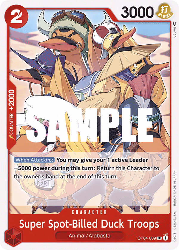Super Spot-Billed Duck Troops One Piece card (OP04-009, Kingdoms of Intrigue)