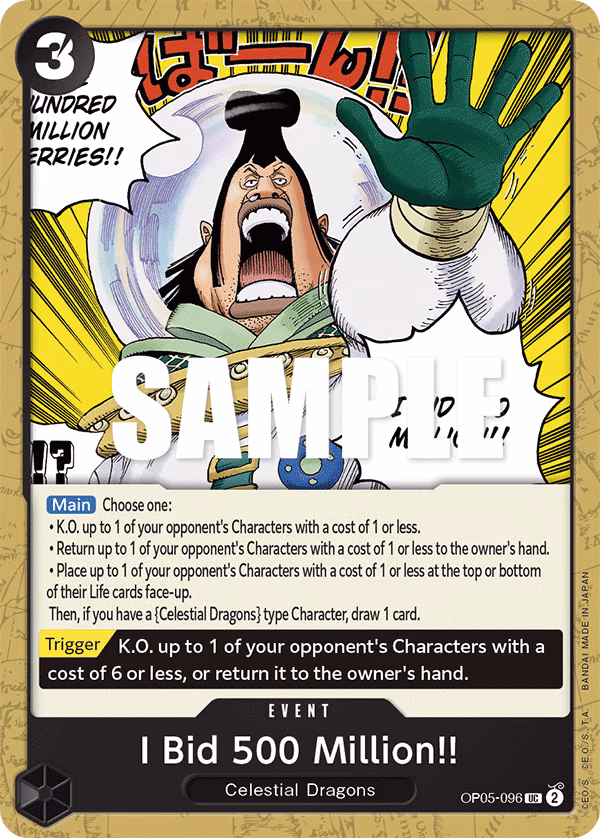 I Bid 500 Million!! One Piece card (OP05-096, Awakening of the New Era)