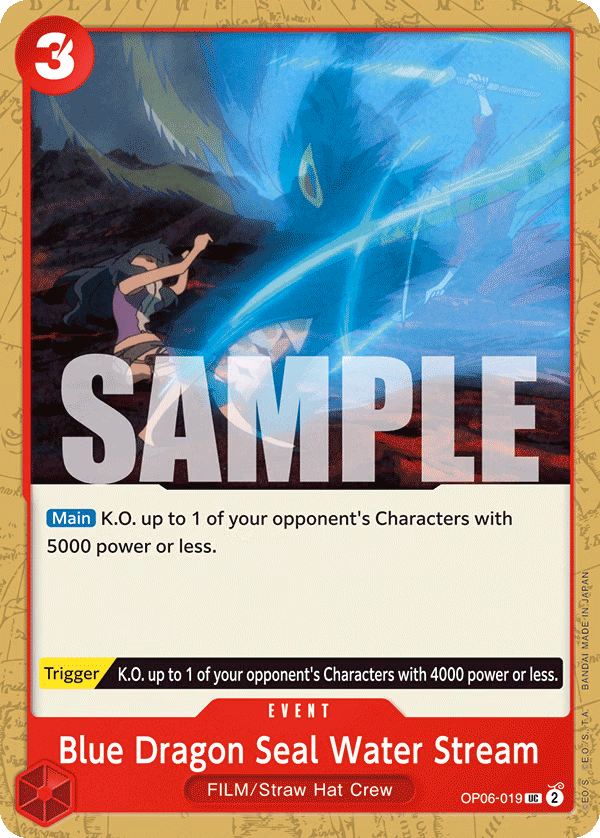 Blue Dragon Seal Water Stream One Piece card (OP06-019, Wings of the Captain)