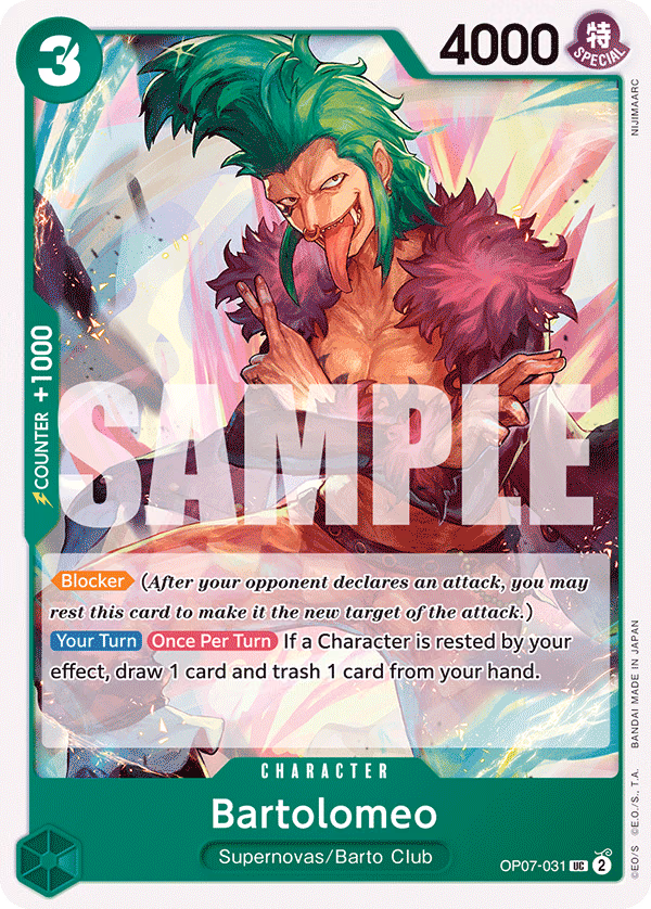 Bartolomeo One Piece card (OP07-031, 500 Years in the Future)