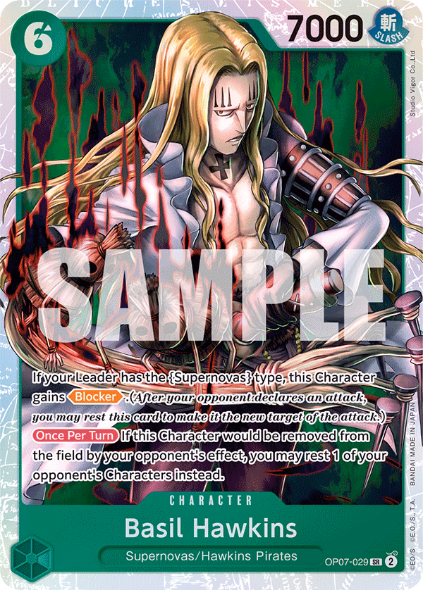 Basil Hawkins One Piece card (OP07-029, 500 Years in the Future)