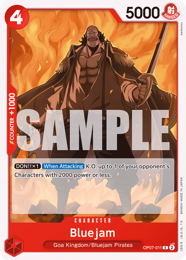 Bluejam One Piece card (OP07-011, 500 Years in the Future)