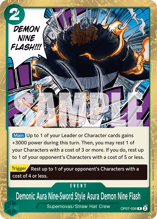 Demonic Aura Nine-Sword Style Asura Demon Nine Flash One Piece card (OP07-036, 500 Years in the Future)