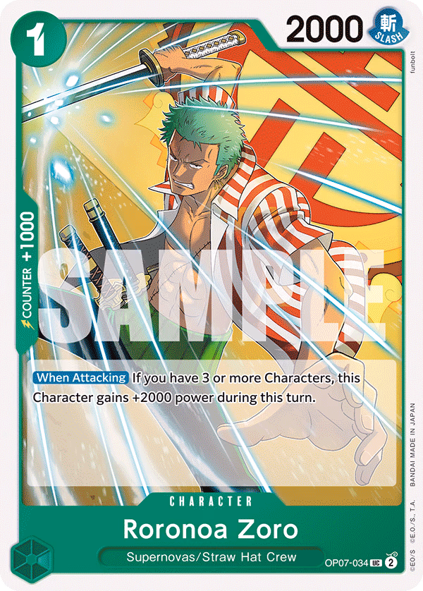 Roronoa Zoro One Piece card (OP07-034, 500 Years in the Future)