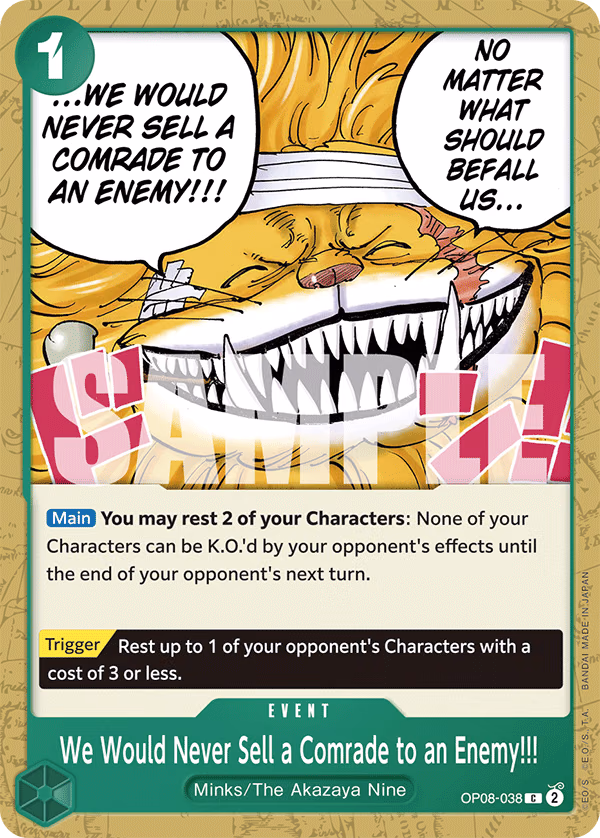 We Would Never Sell a Comrade to an Enemy!!! One Piece card (OP08-038, Two Legends)