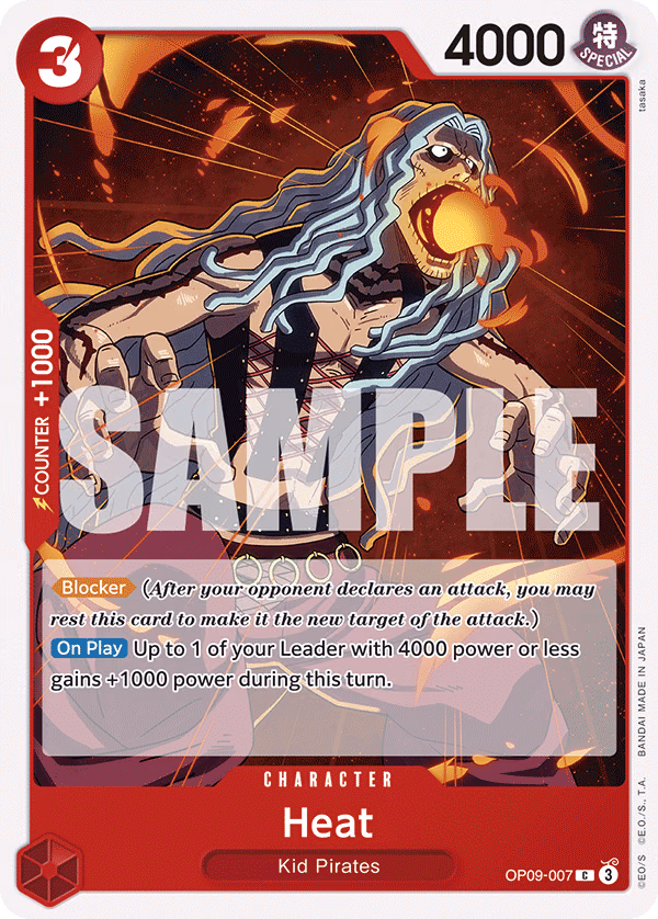 Heat One Piece card (OP09-007, Emperors in the New World)
