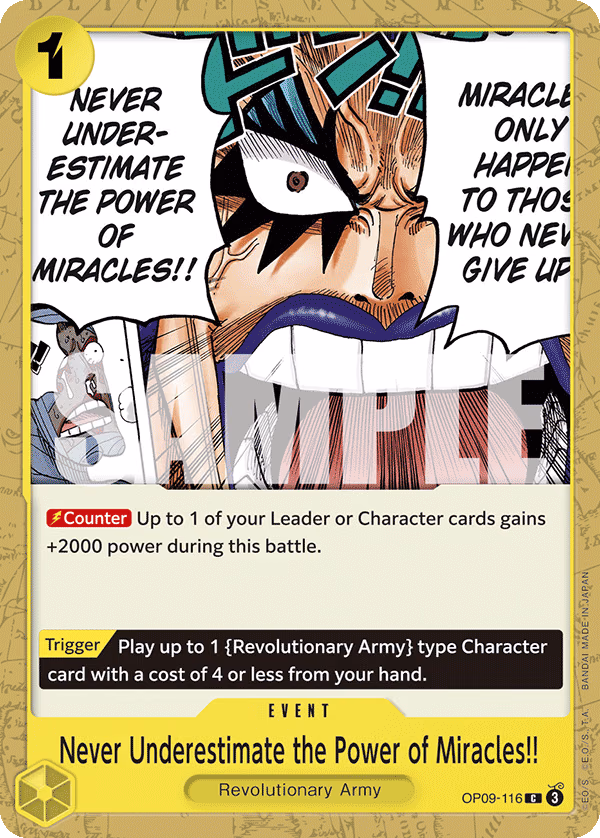 Never Underestimate the Power of Miracles!! One Piece card (OP09-116, Emperors in the New World)