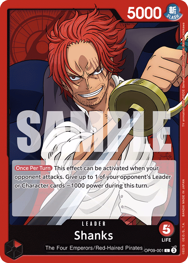 Shanks One Piece card (OP09-001, Emperors in the New World)