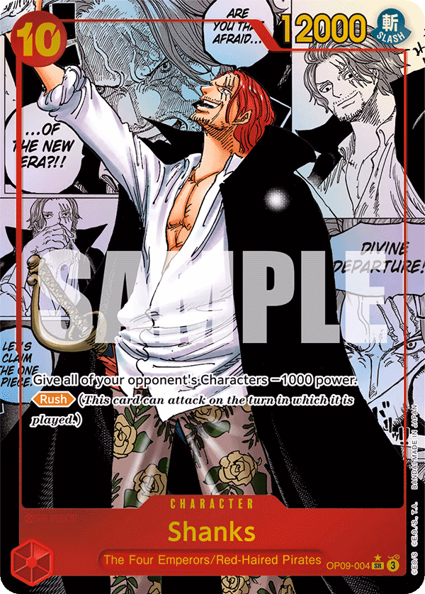 Shanks (Alternate Art) One Piece card (OP09-004, Emperors in the New World)