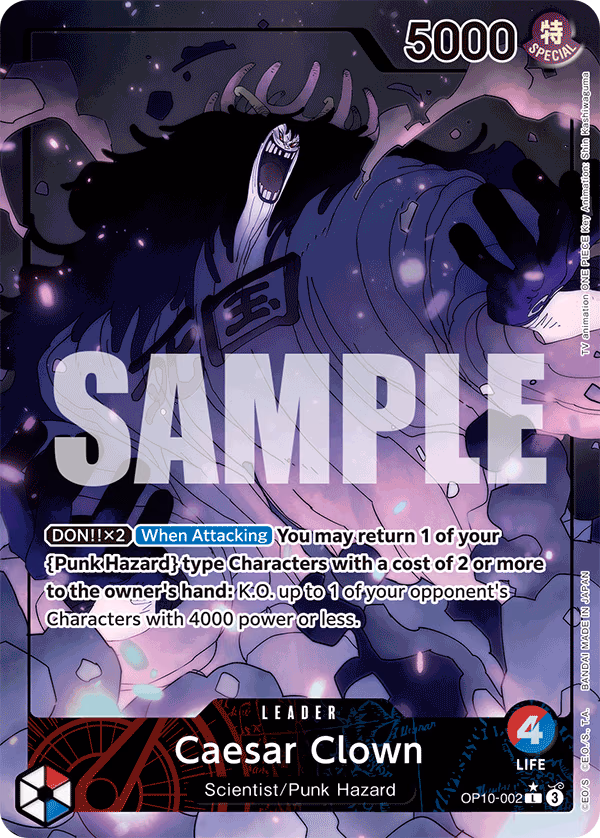 Caesar Clown (Parallel) One Piece card (OP10-002, Royal Blood)