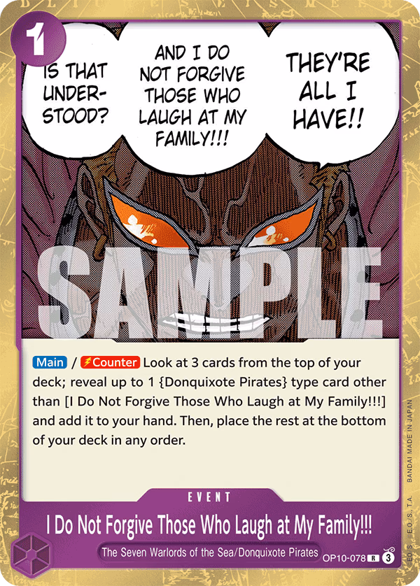 I Do Not Forgive Those Who Laugh at My Family!!! One Piece card (OP10-078, Royal Blood)