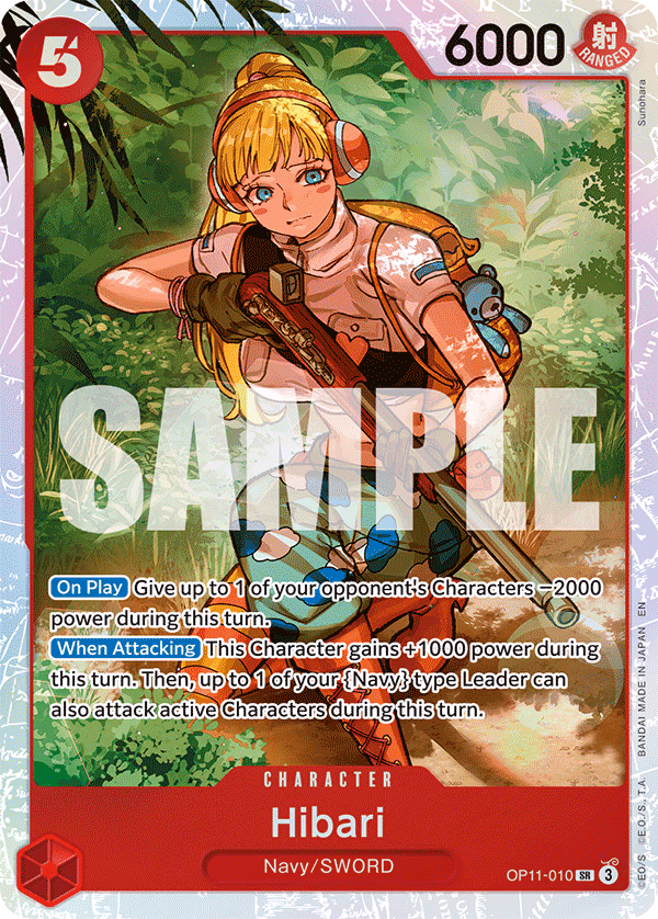 Hibari One Piece card (OP11-010, A Fist of Divine Speed)