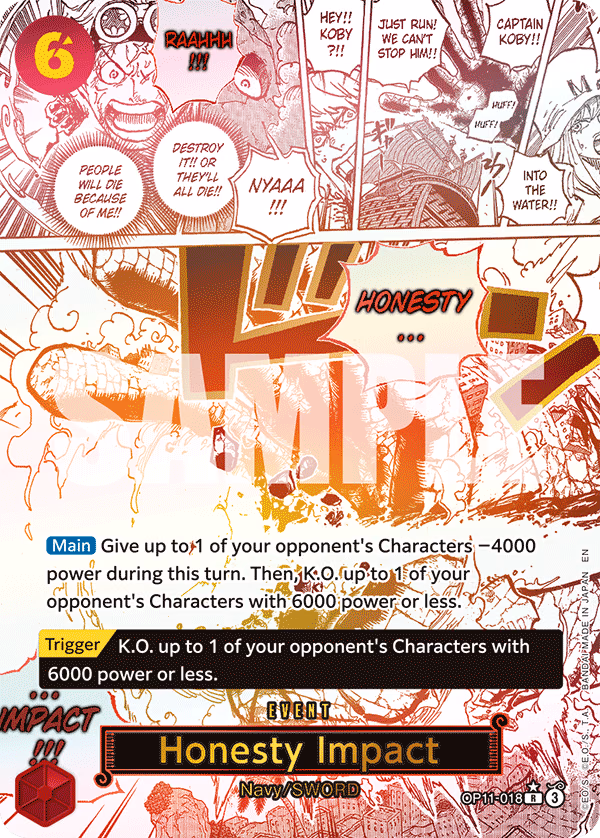 Honesty Impact (Alternate Art) One Piece card (OP11-018, A Fist of Divine Speed)