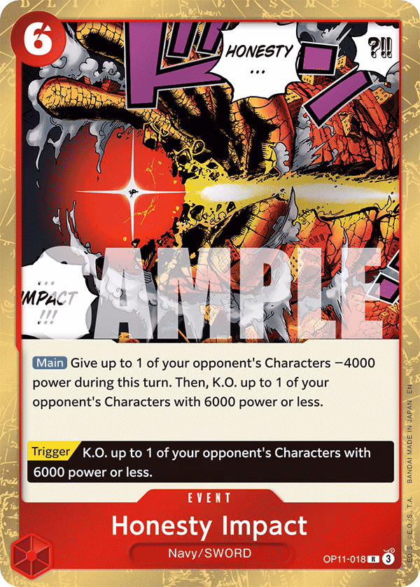 Honesty Impact One Piece card (OP11-018, A Fist of Divine Speed)