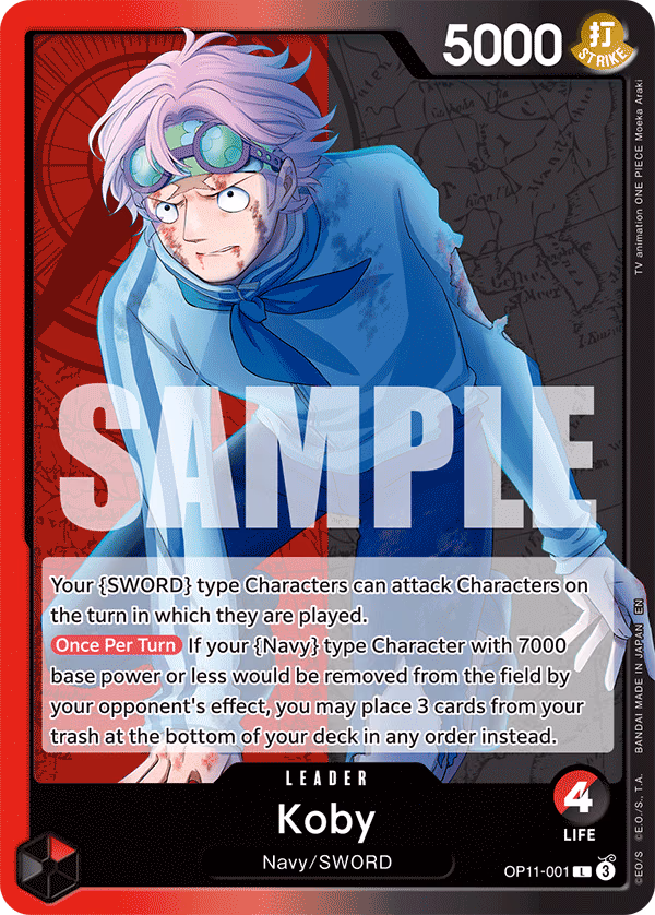 Koby One Piece card (OP11-001, A Fist of Divine Speed)