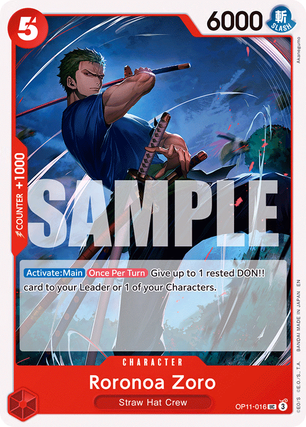 Roronoa Zoro One Piece card (OP11-016, A Fist of Divine Speed)