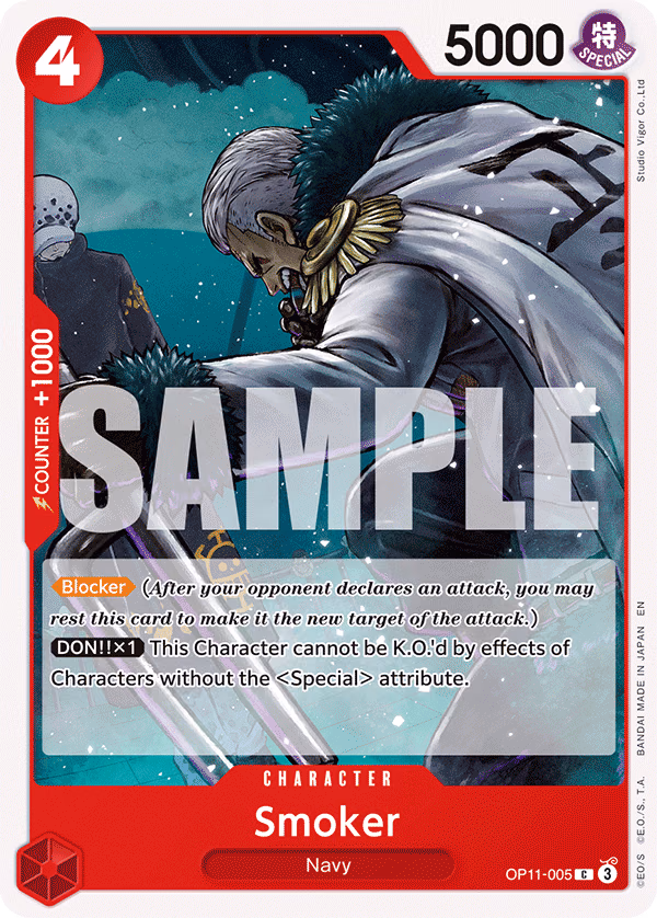 Smoker One Piece card (OP11-005, A Fist of Divine Speed)