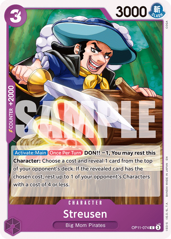 Streusen One Piece card (OP11-074, A Fist of Divine Speed)
