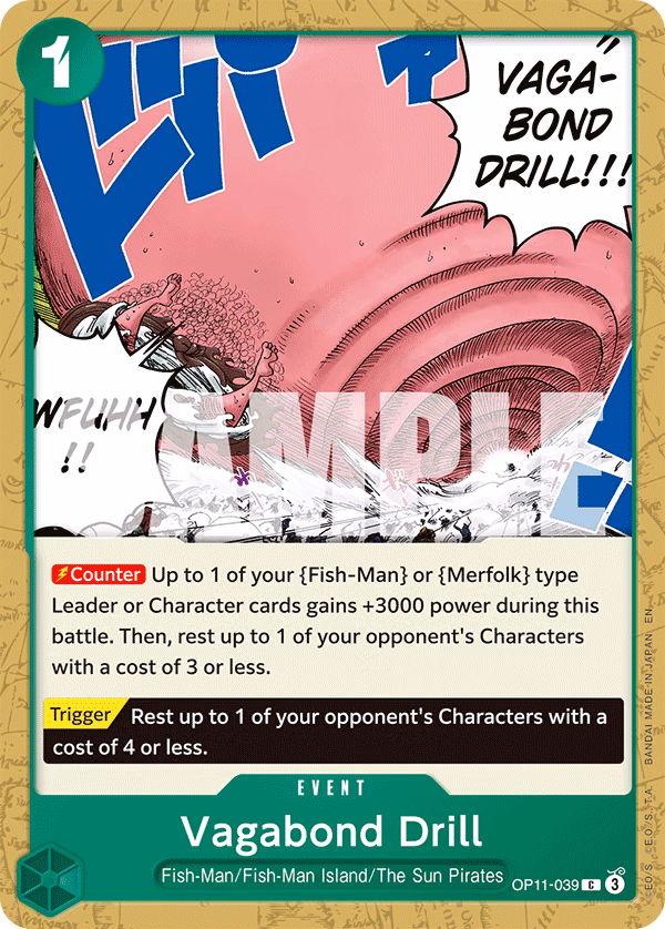 Vagabond Drill One Piece card (OP11-039, A Fist of Divine Speed)