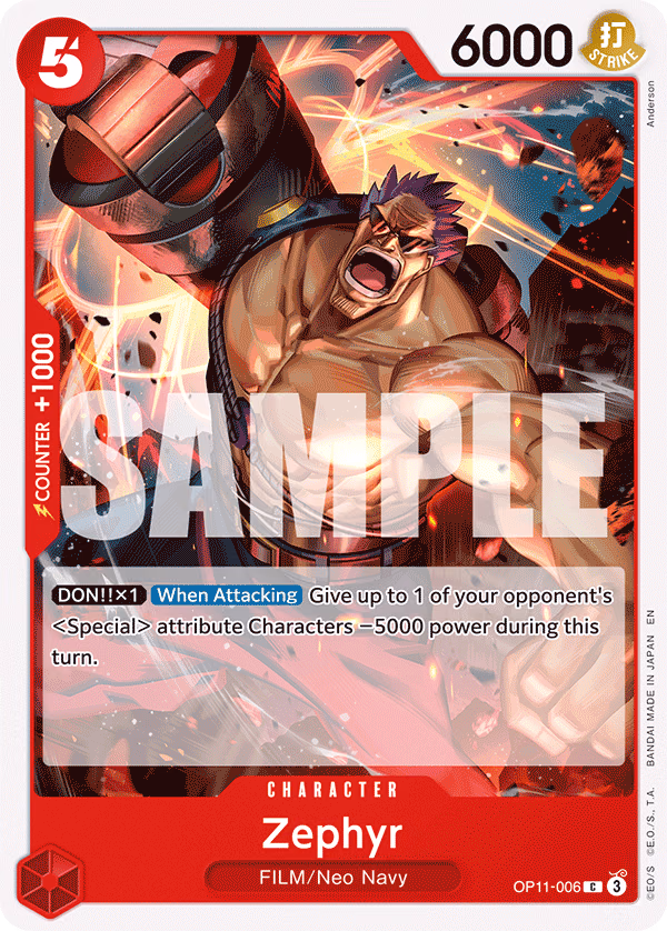 Zephyr One Piece card (OP11-006, A Fist of Divine Speed)
