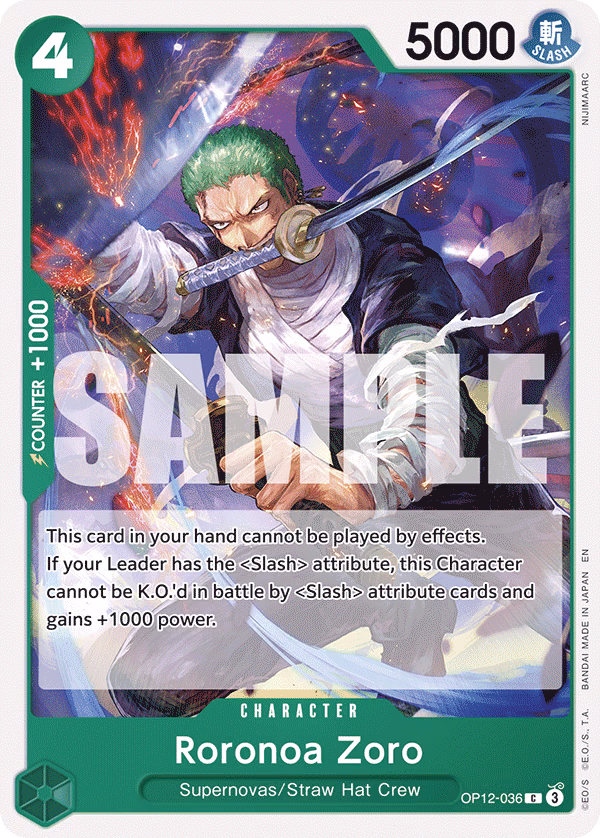 Roronoa Zoro One Piece card (OP12-036, Legacy of the Master)