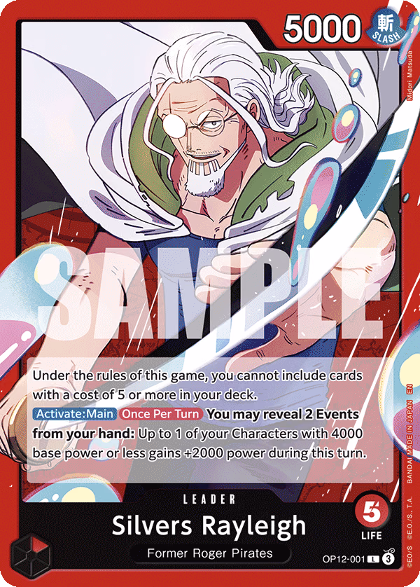 Silvers Rayleigh One Piece card (OP12-001, Legacy of the Master)