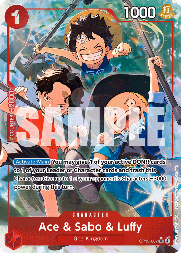 Ace & Sabo & Luffy (Alternate Art) One Piece card (OP13-007, Carrying On His Will)