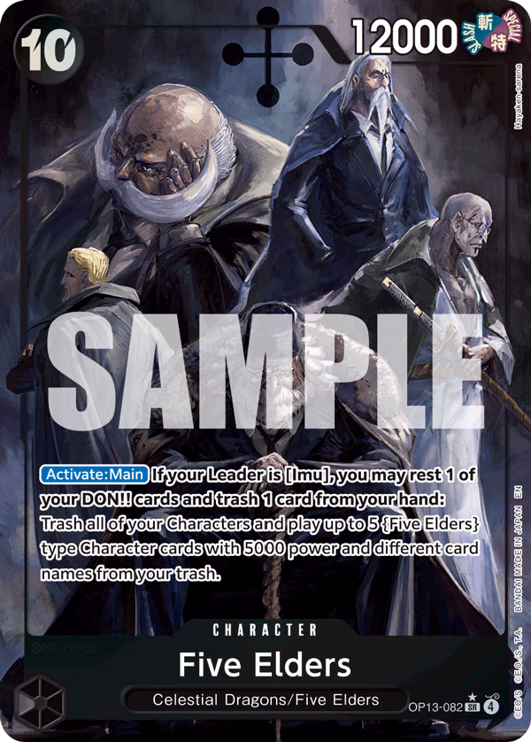 Five Elders (Alternate Art) One Piece card (OP13-082, Carrying On His Will)