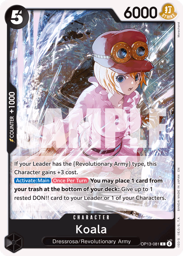 Koala One Piece card (OP13-081, Carrying On His Will)