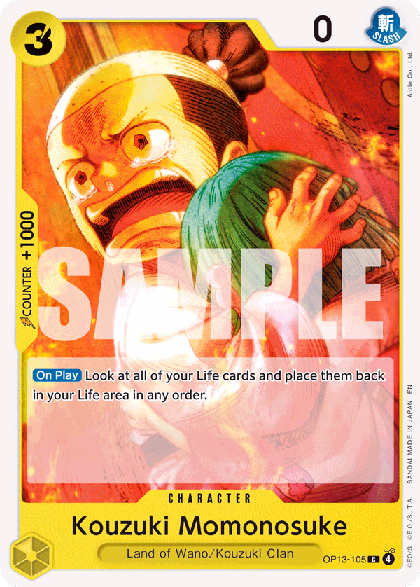 Kouzuki Momonosuke One Piece card (OP13-105, Carrying On His Will)