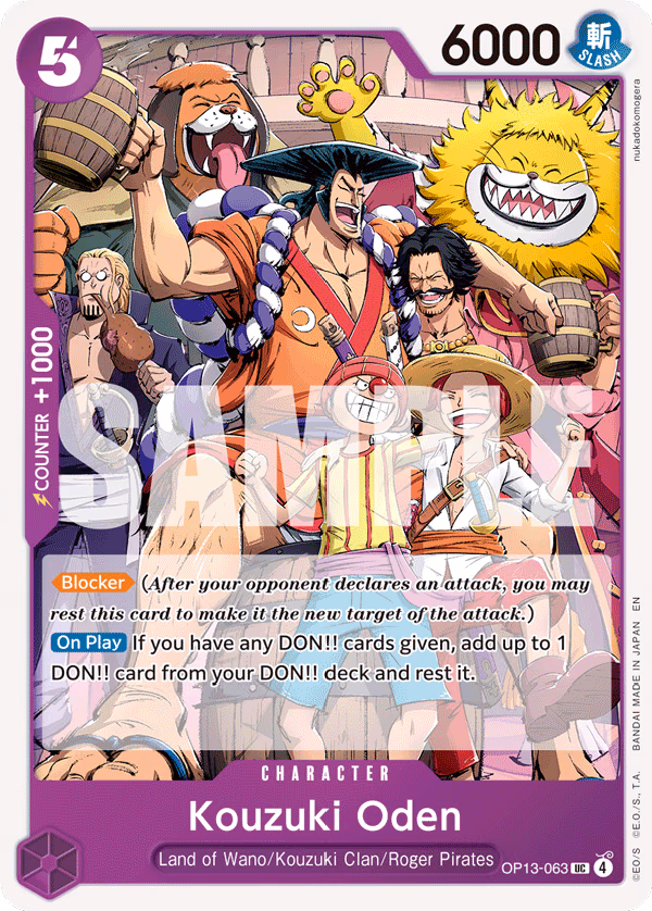 Kouzuki Oden One Piece card (OP13-063, Carrying On His Will)