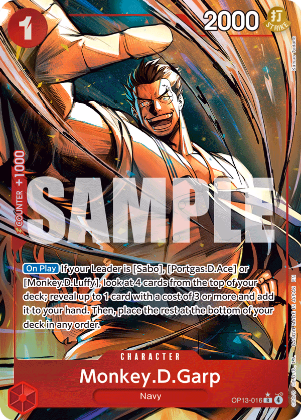 Monkey.D.Garp (Alternate Art) One Piece card (OP13-016, Carrying On His Will)