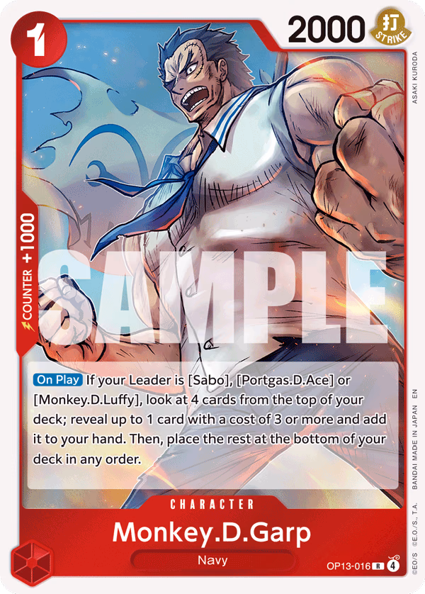 Monkey.D.Garp One Piece card (OP13-016, Carrying On His Will)