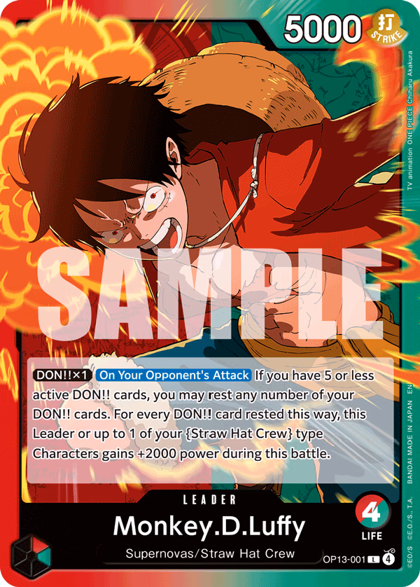 Monkey.D.Luffy One Piece card (OP13-001, Carrying On His Will)