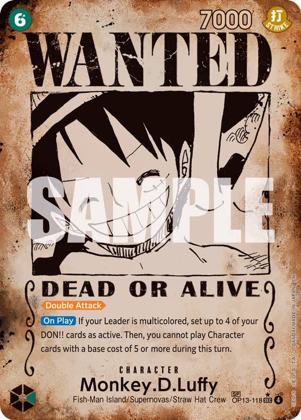 Monkey.D.Luffy (Wanted Poster) One Piece card (OP13-118, Carrying On His Will)