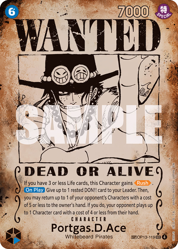 Portgas.D.Ace (Wanted Poster) One Piece card (OP13-119, Carrying On His Will)