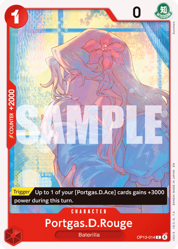 Portgas.D.Rouge One Piece card (OP13-014, Carrying On His Will)