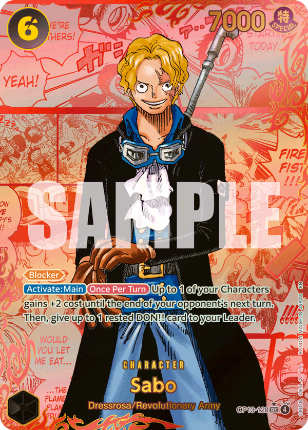 Sabo (Super Alternate Art) One Piece card (OP13-120, Carrying On His Will)