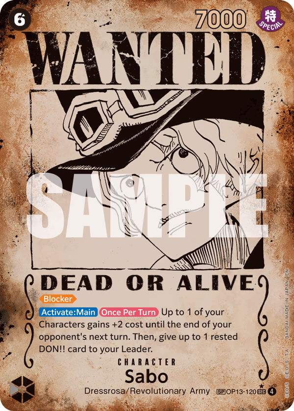 Sabo (Wanted Poster) One Piece card (OP13-120, Carrying On His Will)