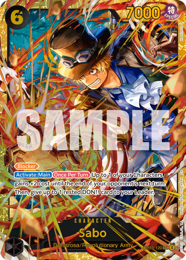 Sabo One Piece card (OP13-120, Carrying On His Will)