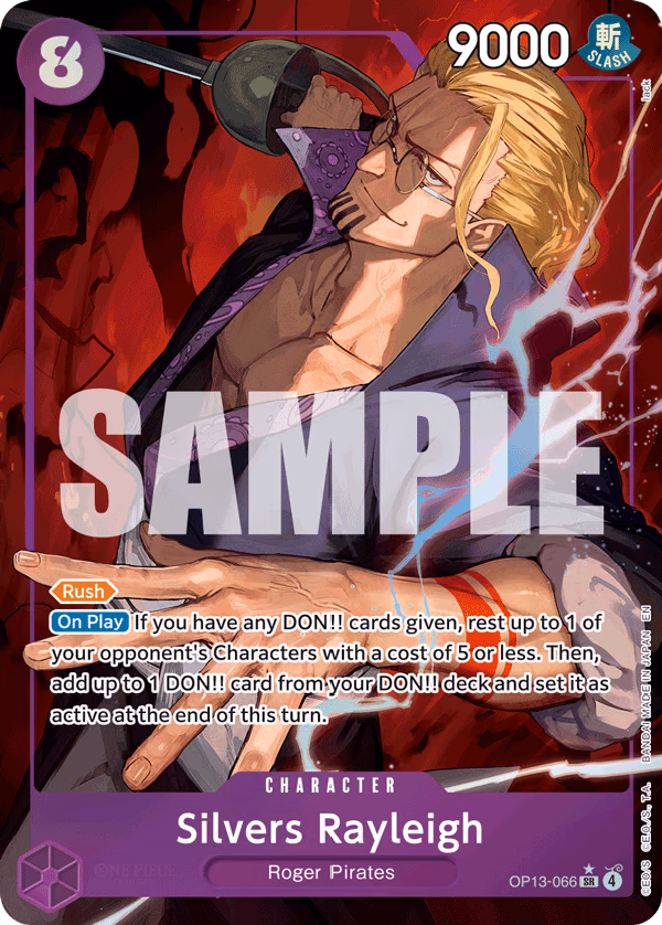 Silvers Rayleigh (Alternate Art) One Piece card (OP13-066, Carrying On His Will)