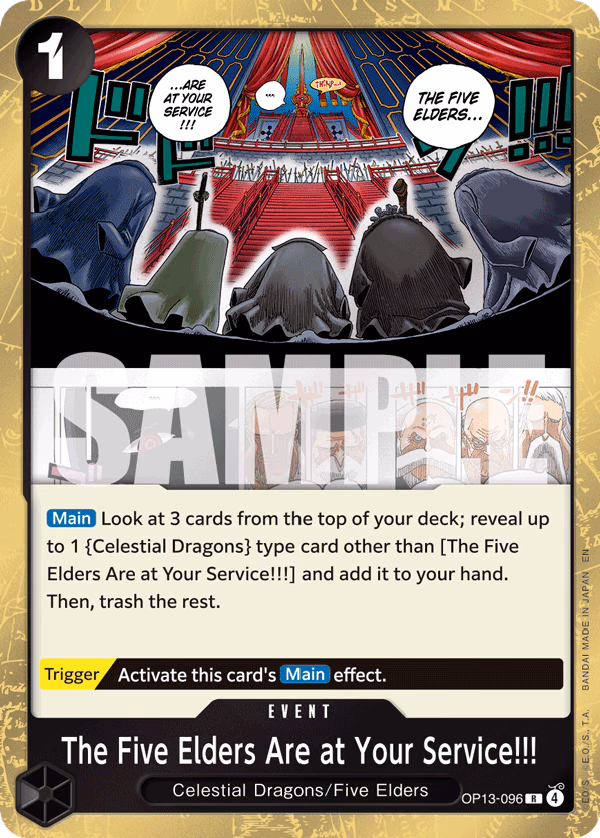 The Five Elders Are at Your Service!!! One Piece card (OP13-096, Carrying On His Will)