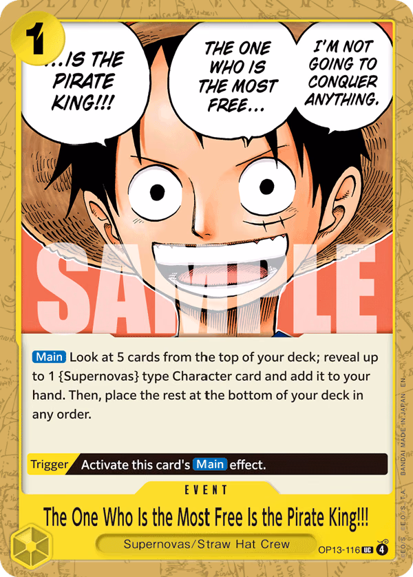 The One Who Is the Most Free Is the Pirate King!!! One Piece card (OP13-116, Carrying On His Will)