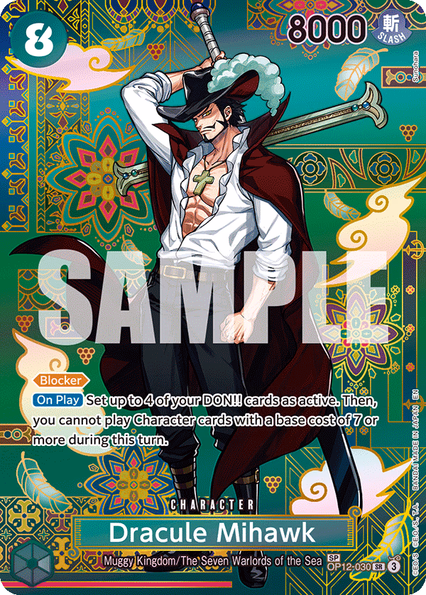 Dracule Mihawk (SP Card) One Piece card (OP12-030, The Azure Sea's Seven)