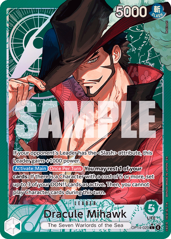 Dracule Mihawk (Alternate Art) One Piece card (OP14-020, The Azure Sea's Seven)