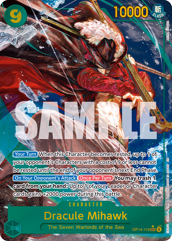 Dracule Mihawk (Alternate Art) One Piece card (OP14-119, The Azure Sea's Seven)
