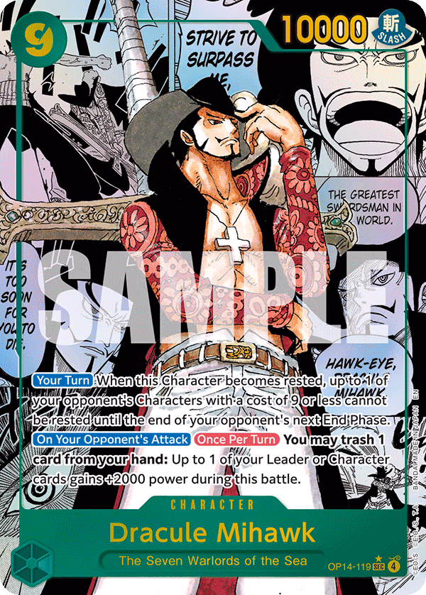 Dracule Mihawk (Manga) One Piece card (OP14-119, The Azure Sea's Seven)